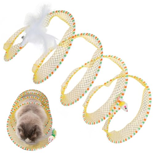 AOpghY Katzen-Tunnel Faltbare Selbsteinstellung Katzenjagd Spiraltunnel Spielzeug Anti-Biss ＆ Scratch Cat Play-Tunnel mit Ringbell ＆ Mausspielzeug 9,8 '' Dia Interactive Cat Toys gelbe Haustierwaren von AOpghY