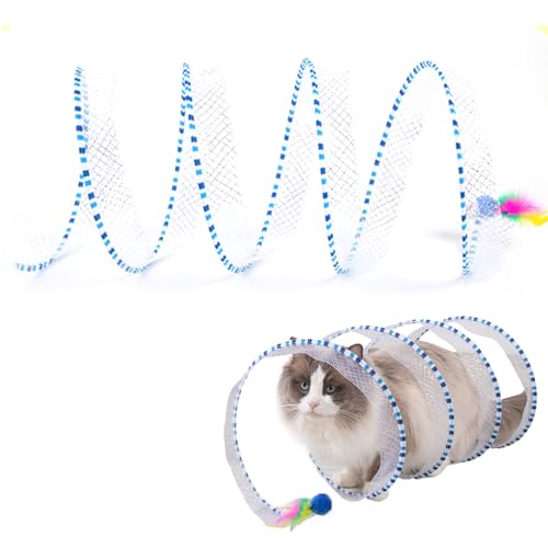 AOpghY Katzen-Tunnel Faltbare Selbsteinstellung Katzenjagd Spiraltunnel Spielzeugkatze Play-Tunnel mit Ringbell ＆ Mausspielzeug 9.8 '' Dia Interactive Cat Toys Blue Pet Daily Notwendigkeiten von AOpghY