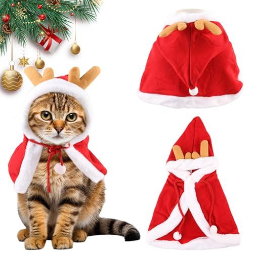 AOpghY Katzen Weihnachts -Outfit mit Elchgeweih Hut rotes Hund Weihnachts -Outfit warm und gemütlich Flanell Haustier Outfit für kleine Hunde Katze Geburtstagsurlaub Cosplay Kleid, S Hund Artikel von AOpghY