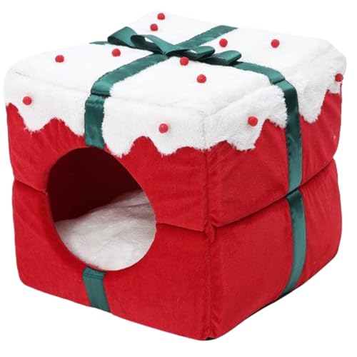 AOpghY Katzenbetten Weihnachtsgeschenkschachtel Form Kaninchenbett 14x14x14 Große Meerschweinchen -Versteck Plüsch warme Hasenhütte mit abnehmbar von AOpghY