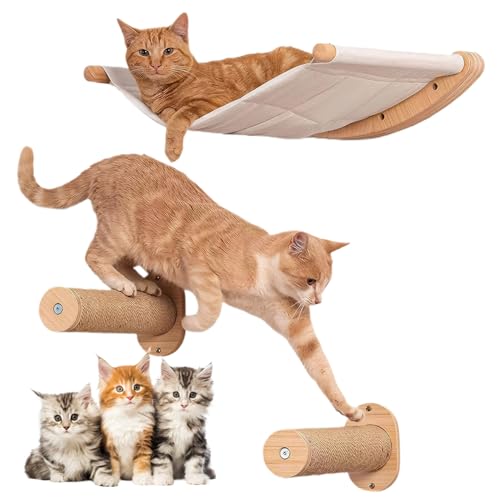 AOpghY Katzenhängematte mit Katzenwandstufen 3pcs/Set Kratzfeste Katzenwandregale Abstandssparen Training Ruhende Katzenkletterregale für Haustierprodukte zu Hause von AOpghY