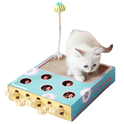 AOpghY Katzenkratzenbrett 3 in 1 interaktive Katzenspielzeug hartnäckige Kratzpolster mit Whack A MOL Game & Cat Stick Recycle Cat Cat-Zeug für Innenkatzen Kratzerkrads von AOpghY