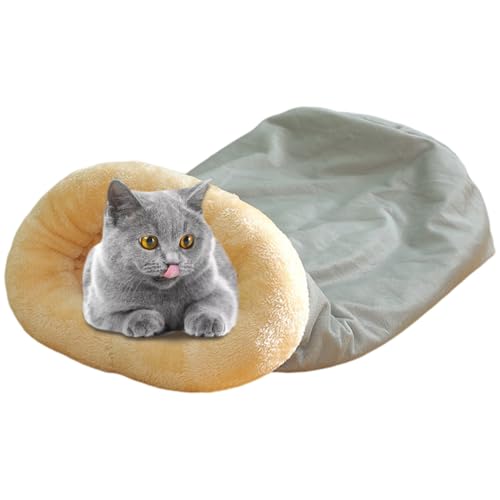 AOpghY Katzenschlafsack aus weichem Plüsch, 63,5 x 48,3 cm, Winterschlafsack für Katzen, 360°-Wickel-Versteck, Katzenbett, Höhle, leicht zu verstauendes Welpenbett, grau, Katzenbedarf von AOpghY