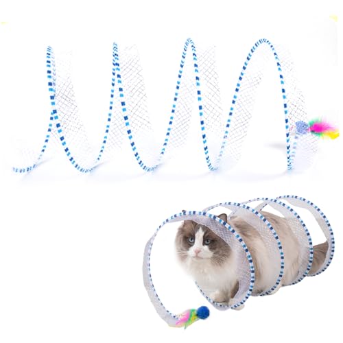 AOpghY Katzentunnel Faltbare Selbsteinstellung Katzenjagd Spiraltunnel Spielzeug Anti-Biss ＆ Scratch Cat Play Tunnel mit Ringbell ＆ Mausspielzeug 9,8 '' Dia Blue Pet Waren von AOpghY