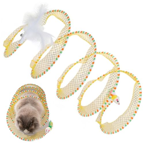 AOpghY Katzentunnel Faltbare Selbsteinstellung Katzenjagd Spiraltunnel Spielzeug Anti-Biss ＆ Scratch Cat Play-Tunnel mit Ringbell ＆ Mausspielzeug 9,8 '' Dia Yellow Pet Goods von AOpghY