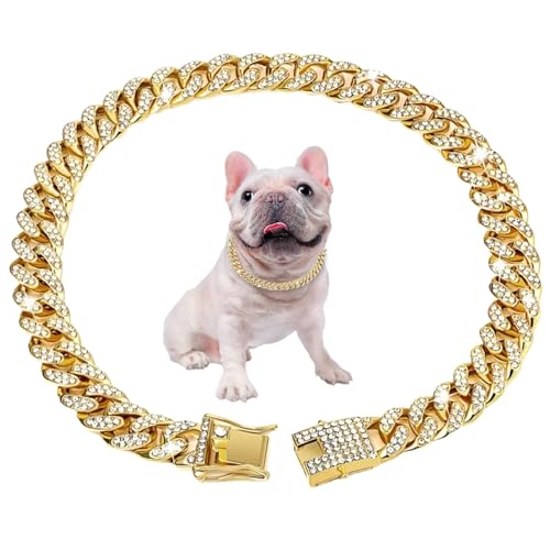 AOpghY Kubanische Verbindung Hundekragen 17.7 '' Kubanische Verknüpfungskette für Hunde Legierung Diamant Goldkette für Hunde Bling Collar Hundeschmuck für Katzen Welpen Link Geschenke Tierwaren von AOpghY