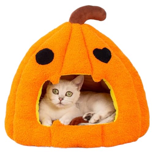 AOpghY Kürbiskatzenbett mit abnehmbarem waschbarem Kissen Nicht-Rutschboden 16 Halloween Katzenbett Orange Handheld warm und weich von AOpghY