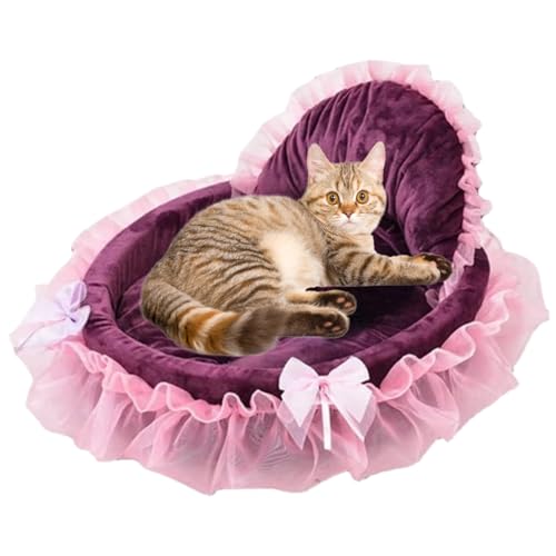 AOpghY Mädchenhundbett weiche Plüsch -Prinzessin Katze Bett Süßes Katzenbett mit abnehmbarem Kissen ＆ Spitzenkante Schlafpolster Hundebetten für kleine Hunde weniger als 3,5 kg Haustierprodukte von AOpghY