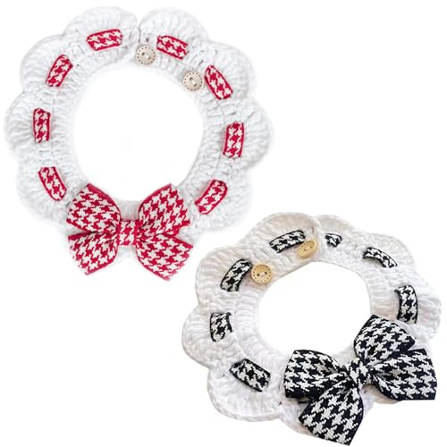 AOpghY Niedliche Katzenkragen 2pcs Stricker blumförmiger Katzenkragen mit Bugknopfverschluss 12-14 Einstellbare Nacken-Katzenkragen Ausbruch für 5-7,5 kg Katzen täglich von AOpghY