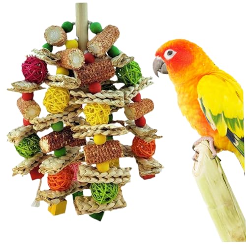 AOpghY Papageienspielzeug, natürlicher Mais -Cob -Vogel -Kauenspielzeug, Vogelspielzeug der Lebensmittelqualität mit Rattankugeln & Holz, farbenfrohe Maasspielzeug Haustier Voraussetzungen Essentials von AOpghY