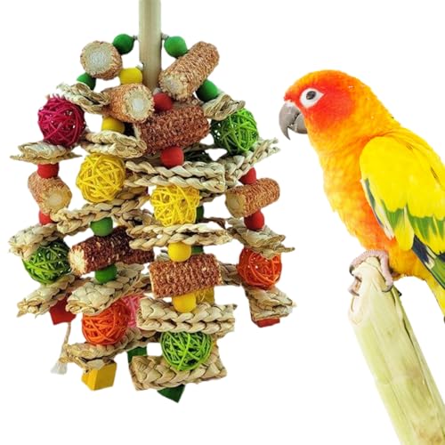 AOpghY Papageienspielzeug, natürlicher Mais -Cob -Vogel -Kauspielzeug, Vogelspielzeug der Lebensmittelqualität mit Rattankugeln und Holz, farbenfrohe Maikaw -Spielzeuge tägliche Notwendigkeiten von AOpghY