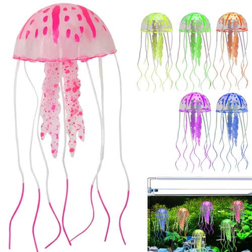 AOpghY Qualle Decor 6pcs schwimmende mehrfarbige Luminchen -Quallen -Tank Silikon Künstliche Aquarium -Ornamente mit Saugnapfbecher lebensechter Fischtank -Zierzubehör von AOpghY