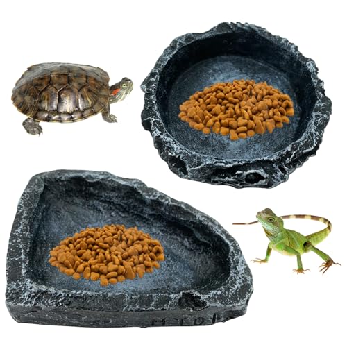 AOpghY Reptilien-Fütterungsgericht 2pcs Steinartig 2 Form Harz Reptile Wasserschale bruchresistente dekorative Reptilienschale für Echsenfrog Gecko Tortoise Haustierprodukte von AOpghY