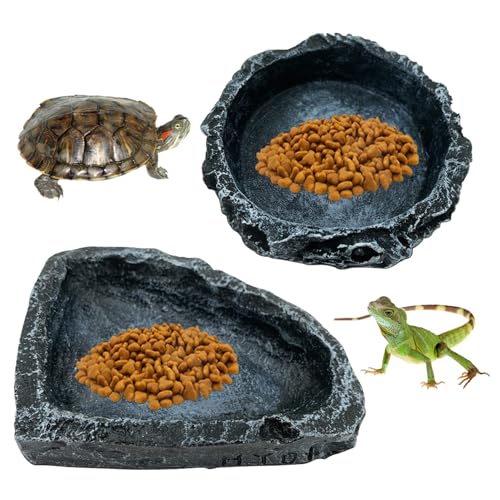 AOpghY Reptilien-Fütterungsgericht 2pcs Steinartig 2 Form Harz Reptile Wasserschale bruchresistente dekorative Reptilienschale für Echsenfrog Gecko Tortoise Pet Supplies von AOpghY