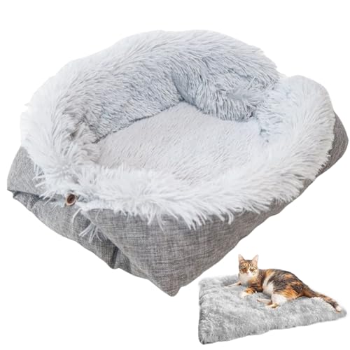 AOpghY Selbstwärme Katzenbett, zweizweckbare Faltbare Katzenwärmekissen, weiches bequemes Kätzchenbett, waschbares kleines Katzenbett für Winter Kleiner Katzenhund Schlaf, graubezogene von AOpghY