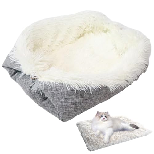 AOpghY Selbstwärme Katzenbett, zweizweckbare Faltbare Katzenwärmpolster, bequemes Kätzchenbett, waschbares kleines Katzenbett für Winter Kleiner Katzenhund, grau+Weißbetriebe von AOpghY