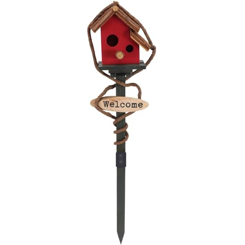 AOpghY Vogelhäuser für Natur im Freien mit Stange, 27,6 Zoll hohes Holz Vogelhaus, Hüttenvogelhaus, Decorative Bird House Garden Stake rotes Garten Vogelhaus von AOpghY