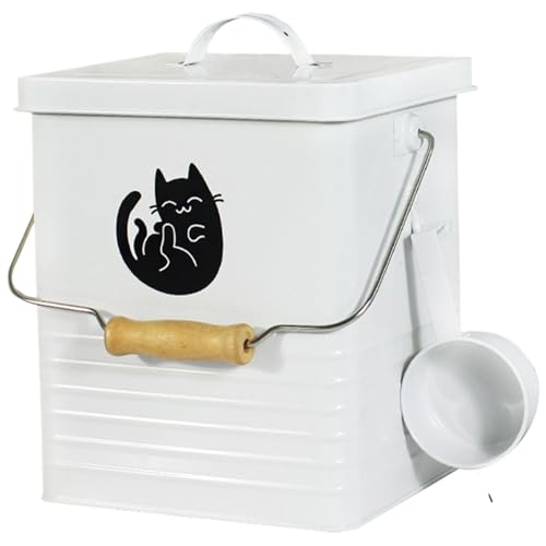 Cat Food Storage Behälter 8 x 7 x 9 niedliche versiegelte Hunde Katzenfutterbehälter mit Deckel & Handle Cat Food Behbe mit Messung Tassen Eisen -Haustier -Nahrungskasten Katzenfutter Lagerbehälter von AOpghY