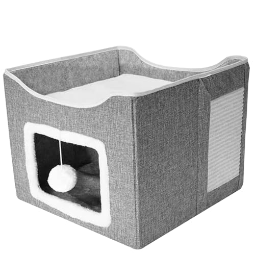 Cat House Indoor Collapsible Cat -Zelt mit hängenden Flauschigen Kugel ＆ Kratzpad 10 kg schwere Ladegraden großer Katzenhöhle mit abnehmbaren Kissen Haustierbedarf von AOpghY