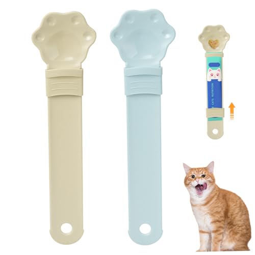 Cat Strip Feeder 2pcs Hygienische Fütterung Katzenstreifen Squeeze Löffel Arbeiten sparende Katzenfutter Scoop Food Grade Katzenfutterlöffel mit hängenden Loch Beige und blaue Haustierversorgungen von AOpghY