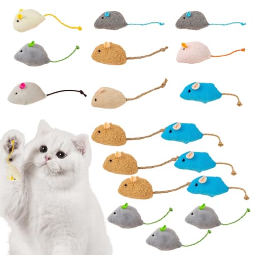 Catnip Mouse 18pcs realistisch 4,7 x 1,2 Zoll Katzenminzenmäuse Plüsch Katze Maus Spielzeug Kratzer & Bissresistent Spannung Interaktive Katzenminze Spielzeug, zufällige Farbe Haustiergegenstände von AOpghY