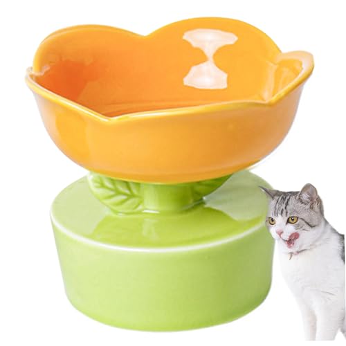 Erhöhte Katzenschüssel 14 Unzen Keramikkatze Schüssel 5.9 '' Dia..Hochgezogene Katzenschüssel süße blumförmige Katzenfutterschale mit Basis Nicht -Slip -Katzenschalen Orange Haustier Gegenstände von AOpghY