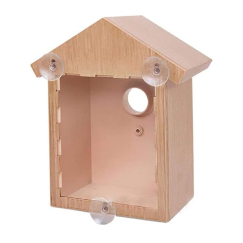 Fenster Bird Box Kunststoff Fenster Vogel Nest mit starkem Trottel und Blick auf eine Wege natürliche Holzfarbe klarer Vogelhaus Gartenbedarf von AOpghY