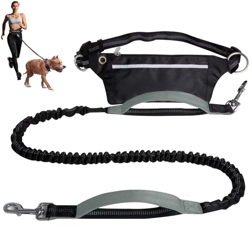 Hände kostenlose Hundeleine mit Reißverschlussgürtelbeutel Taille Leine für Hunde Walking wasserdichte Taillenbeutel 661 lbs Max Reflektierende Bungee -Leinen Leinen Leine Taillengürtel Tierwaren von AOpghY