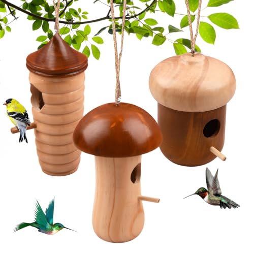 Hummingbird House, 3pcs hölzerne Kolibri -Häuser für das Nisten, das Hängen von Vogelhaus mit Seil, Gartengeschenke für Naturliebhaber Vogelhäuser von AOpghY