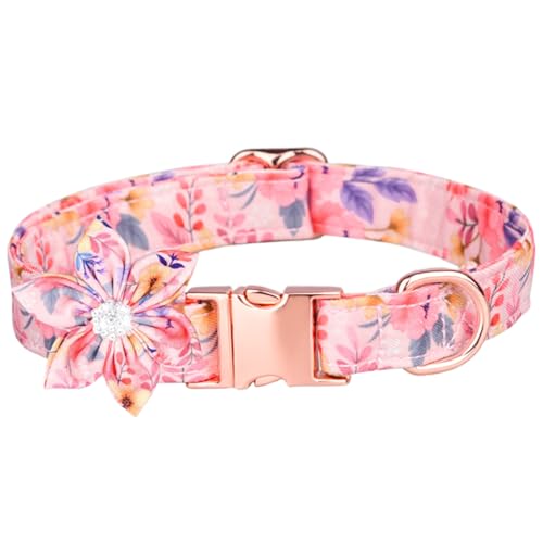 Hundehalsband mit Blumenknoten Polyester Verstellbarer Blütenmuster Hundehalsbänder mit Metallschnalle niedliche dekorative erkennbare Hundzubehör, L -Haustierzubehör von AOpghY