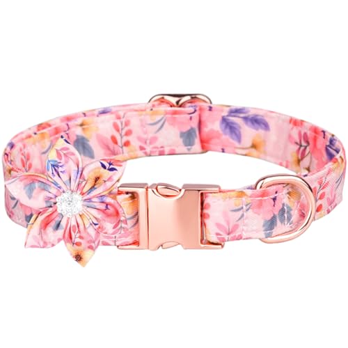 Hundehalsband mit Blumenknoten Polyester Verstellbarer Blütenmuster Hundehalsbänder mit Metallschnalle niedliche dekorative erkennbare Hundzubehör, M -Haustierzubehör von AOpghY