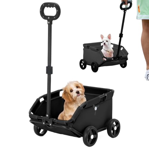 Hundewagen auf Rädern tragbar ＆ Faltbarer Katzenträger mit Rädern ＆ Ausleitbarer Pull -Griff Welpen Kinderwagen mit einer kleinen Tasche für Haustiere innerhalb von 7 kg schwarzen Haustierwaren von AOpghY