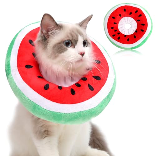 Katzenkegelkragen weiche Anti-Biss ＆ Kratzkatze nach der Operation Niedliche Wassermelonendesign Katzenwiederherstellungshalter einstellbarer elisabethanischer Kragen für 3,3-6,6 Pfund Haustierwaren von AOpghY