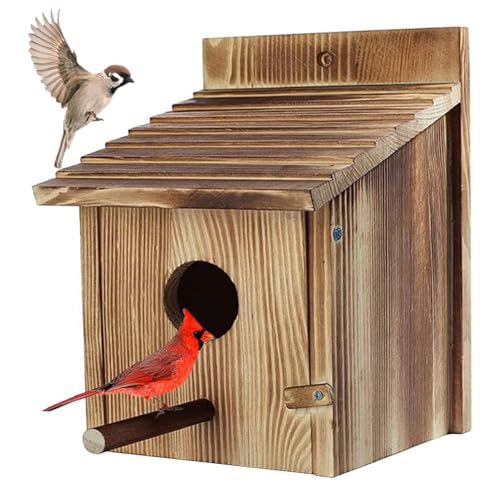 Vogelhäuschen für draußen, Hölzerne Blaumeisenhäuschen für draußen, Vogelkasten mit Standpfosten, Vogelhäuschen zur Wandmontage für draußen, Garten, Hof-Gartenbedarf von AOpghY