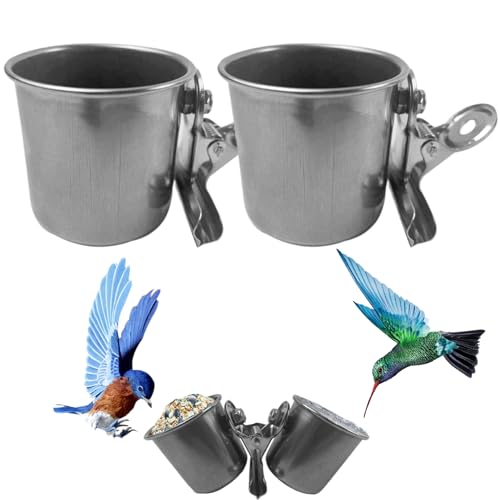 Vogelschalen für Käfig 2 Stück Edelstahl Vogelfutter 2x4in Vogelwasserschale mit Clip glatt rostbeständiger Käfig Vogelfuttervogel Vogelschalen für Käfig von AOpghY