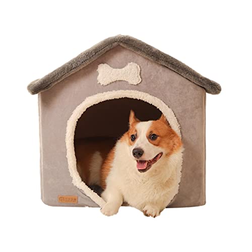 Hundehütte for den Innenbereich – warmes, geschlossenes Plüschbett mit abnehmbarem Kissen, weiches, warmes Hundezeltbett mit abnehmbarem Kissen, Warmer Winter (Size : M) von APANSHJY