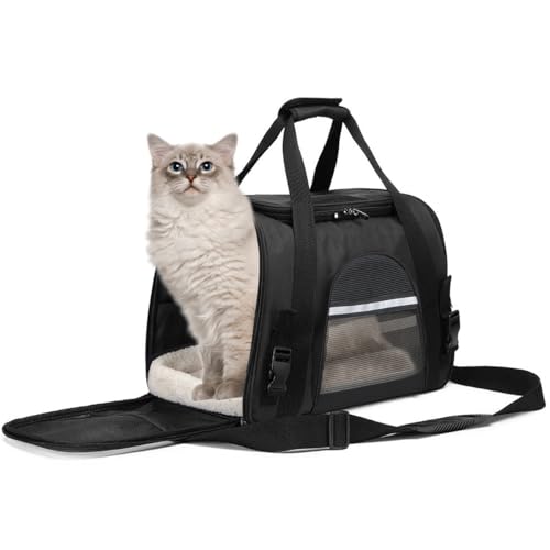 APKOL Transporttasche Katze,5 kg Faltbare Transportbox Katze mit Schulterriemen,Katzentransportbox Hunde Katzen Transportboxen,katzentransporttasche,Katzen Tragetasche für kleine Hunde Schwarz,M von APKOL