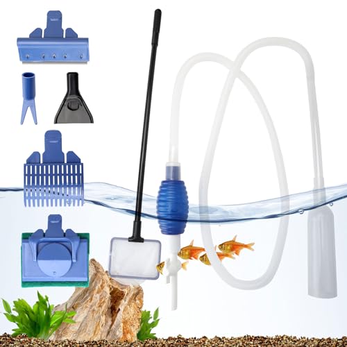 APOMOONS 6-in-1 Aquarium-Reiniger-Set, Aquarium-Wasserwechsler Kies-Reinigungswerkzeug-Set, verstellbarer langer Griff, Aquarium-Sand-Staubsauger-Set mit Fischtanknetz von APOMOONS