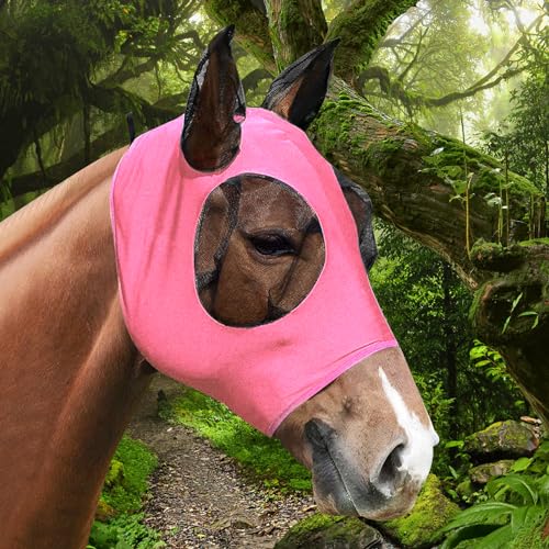 APOMOONS Fliegenmaske Pferd UV Schutz, Super Comfort Stretchy Pferdefliegenmaske mit Ohrenschutz, Fliegenhaube Pferde Fliegenmaske Horse Fly Mask, Fliegenmaske Shetty Large Eye Space (Rosig) von APOMOONS