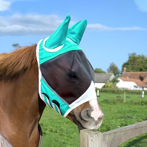 APOMOONS Fliegenmaske Pferd UV Schutz, Super Comfort Stretchy Pferdefliegenmaske mit Ohrenschutz, Fliegenhaube Pferde Fliegenmaske Horse Fly Mask, Fliegenmaske Shetty Large Eye Space (M) von APOMOONS