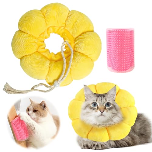 Halskrause Katze, Einstellbarer Halskrause Katze Halsband, Weich Sonnenblume Katze Wiederherstellung Halsband Kragen Cone für Haustier-Recovery Schutz vor Lecken und Kratzen nach Operationen von APOMOONS