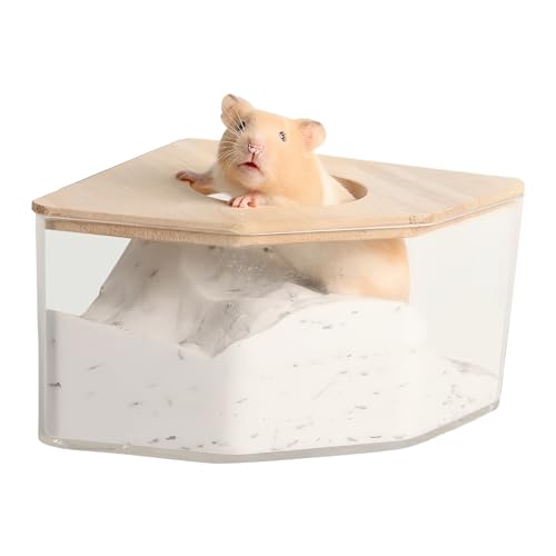 Hamster Sand Badewanne Badewannen, Hamster Bad WC Behälter, Acryl Dusche und Grabzimmer, Transparente Hamster Badewannenbox mit Holzdeckel für Syrische Hamster Meerschweinchen Ratte Mäuse Kleintier von APOMOONS