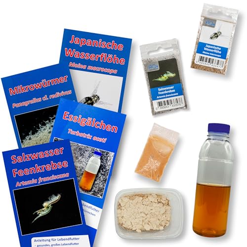 Großes Lebendfutter-Set Artemia, Essigälchen, Mikrowürmer, und Wasserflöhe - Zuchtansätze mit Anleitung - Lebendfutter für Aquarienfische, auch für Jungfische geeignet von AQ4Aquaristik