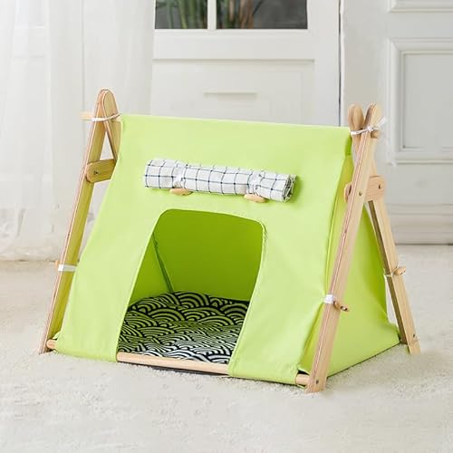 43 * 47 * 55 cm Tipi Zelt für Haustiere Hundezelt Katzenzelt, Hundehöhle, Katzenhöhle, Hundehaus für drinnen, Katzentipi, Tragbar Haustierbett Hundebett Katzenzelt (Grün) von AQCQDQ