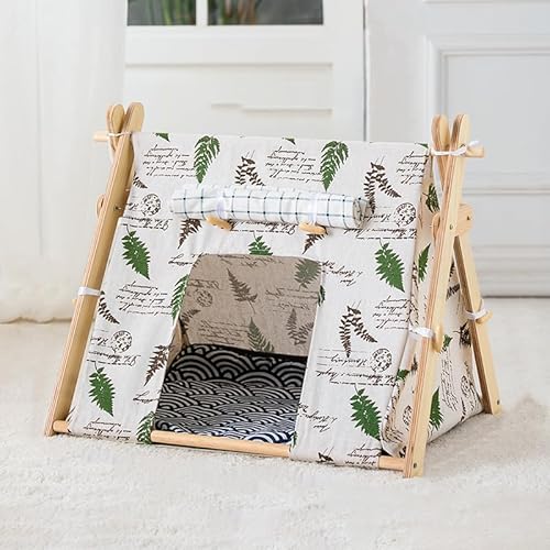 43 * 47 * 55 cm Tipi Zelt für Haustiere Hundezelt Katzenzelt, Hundehöhle, Katzenhöhle, Hundehaus für drinnen, Katzentipi, Tragbar Haustierbett Hundebett Katzenzelt (Grünes Blatt) von AQCQDQ