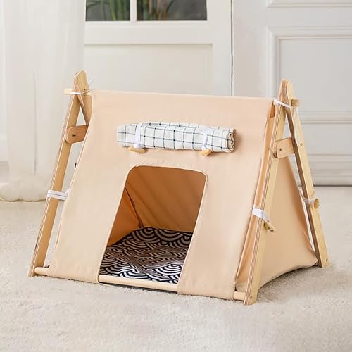 43 * 47 * 55 cm Tipi Zelt für Haustiere Hundezelt Katzenzelt, Hundehöhle, Katzenhöhle, Hundehaus für drinnen, Katzentipi, Tragbar Haustierbett Hundebett Katzenzelt (Mandel) von AQCQDQ