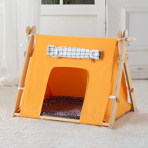 43 * 47 * 55 cm Tipi Zelt für Haustiere Hundezelt Katzenzelt, Hundehöhle, Katzenhöhle, Hundehaus für drinnen, Katzentipi, Tragbar Haustierbett Hundebett Katzenzelt (Orange) von AQCQDQ