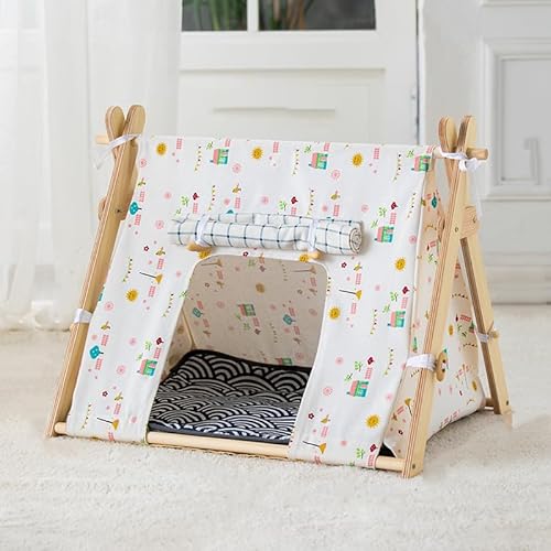 43 * 47 * 55 cm Tipi Zelt für Haustiere Hundezelt Katzenzelt, Hundehöhle, Katzenhöhle, Hundehaus für drinnen, Katzentipi, Tragbar Haustierbett Hundebett Katzenzelt (Sonne) von AQCQDQ