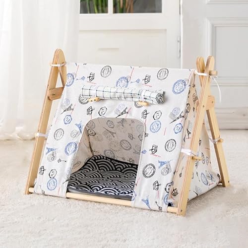 43 * 47 * 55 cm Tipi Zelt für Haustiere Hundezelt Katzenzelt, Hundehöhle, Katzenhöhle, Hundehaus für drinnen, Katzentipi, Tragbar Haustierbett Hundebett Katzenzelt (Turm) von AQCQDQ