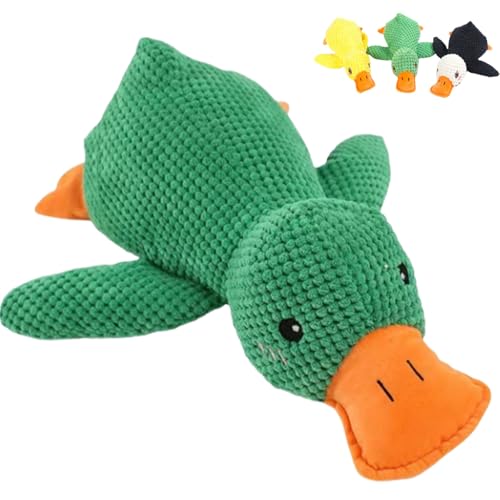 AQCQDQ Anti Stress Enten Spielzeug, Stress Enten niedliches Plüsch Hundespielzeug, das für Hunde klingt, Plüsch-Kauspielzeug für kleine Hunde, Plüsch-Kauspielzeug (25 cm,Green) von AQCQDQ